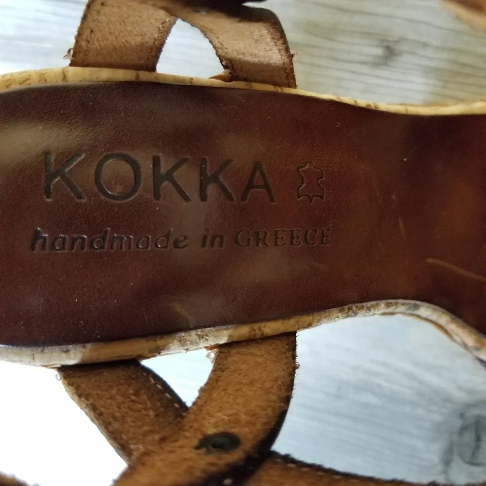Kokka Leather Handmade Faux Wood/Cork Platform Heel Sandals